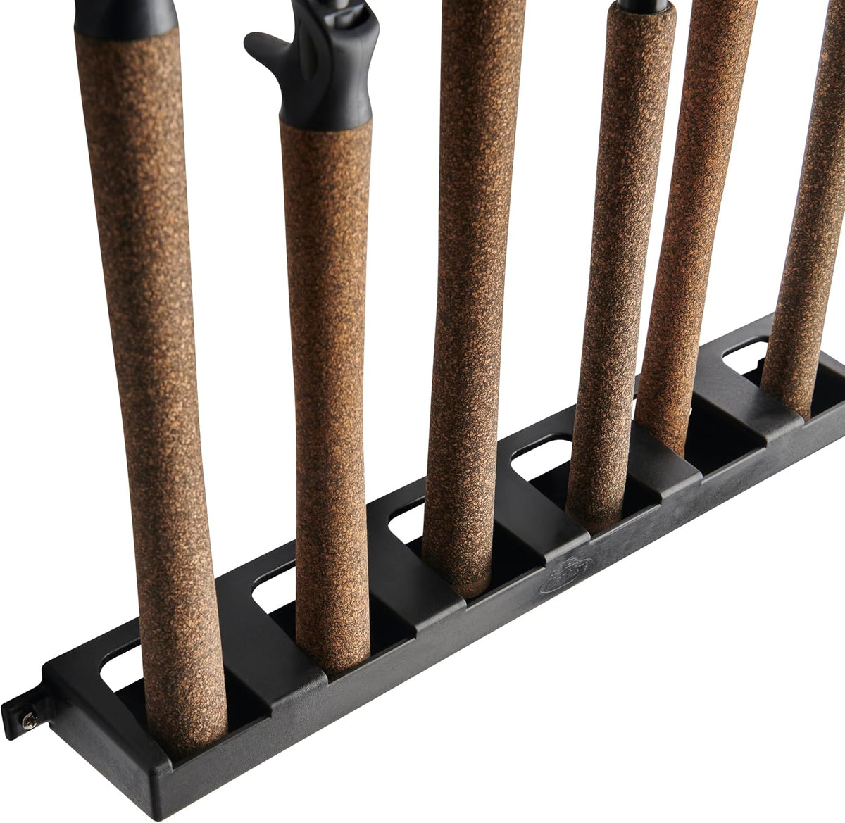 Vertical Fishing Rod Rack, Stores 6 Rods, Black, Soft Foam Grip Pads Protect Rod Finishes, Durable Construction, Easy
