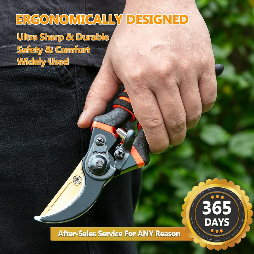 Pruning Shears, Garden Shears - Hewog 8.5" Professional Premium SK5 Steel with Titanium Bypass Pruning Shears for