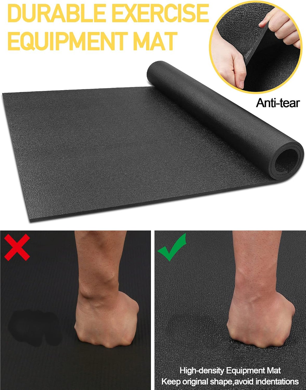 Treadmill Mat,60" x 30",6mm Thickness Exercise Equipment Mat for Carpet Hardwood Floors, Compatible with Walking