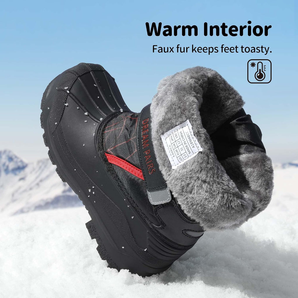 Unisex Snow Waterproof Winter Boots | Warm Faux Fur Lined Outdoor Secure Grip Anti Slip Outsole Easy Wear Windproof