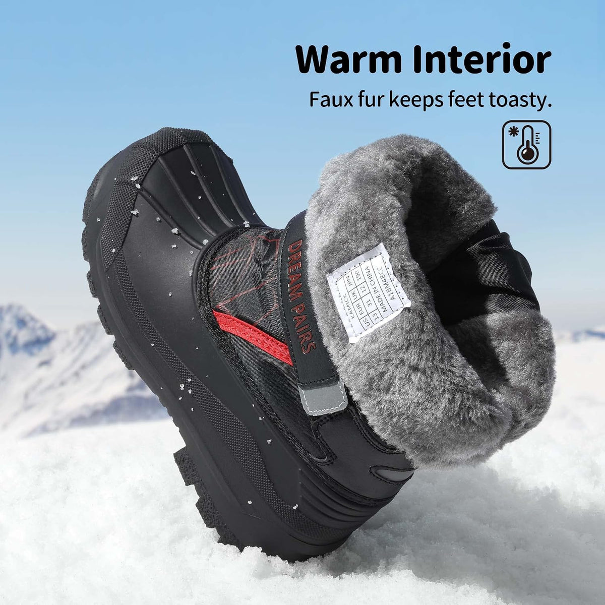 Unisex Snow Waterproof Winter Boots | Warm Faux Fur Lined Outdoor Secure Grip Anti Slip Outsole Easy Wear Windproof