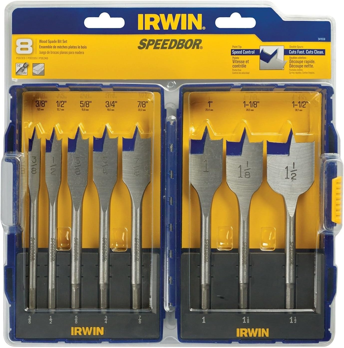 Tools Speedbor Blue Groove Pro Spade Bit Set with Case, 8-Piece (341008)
