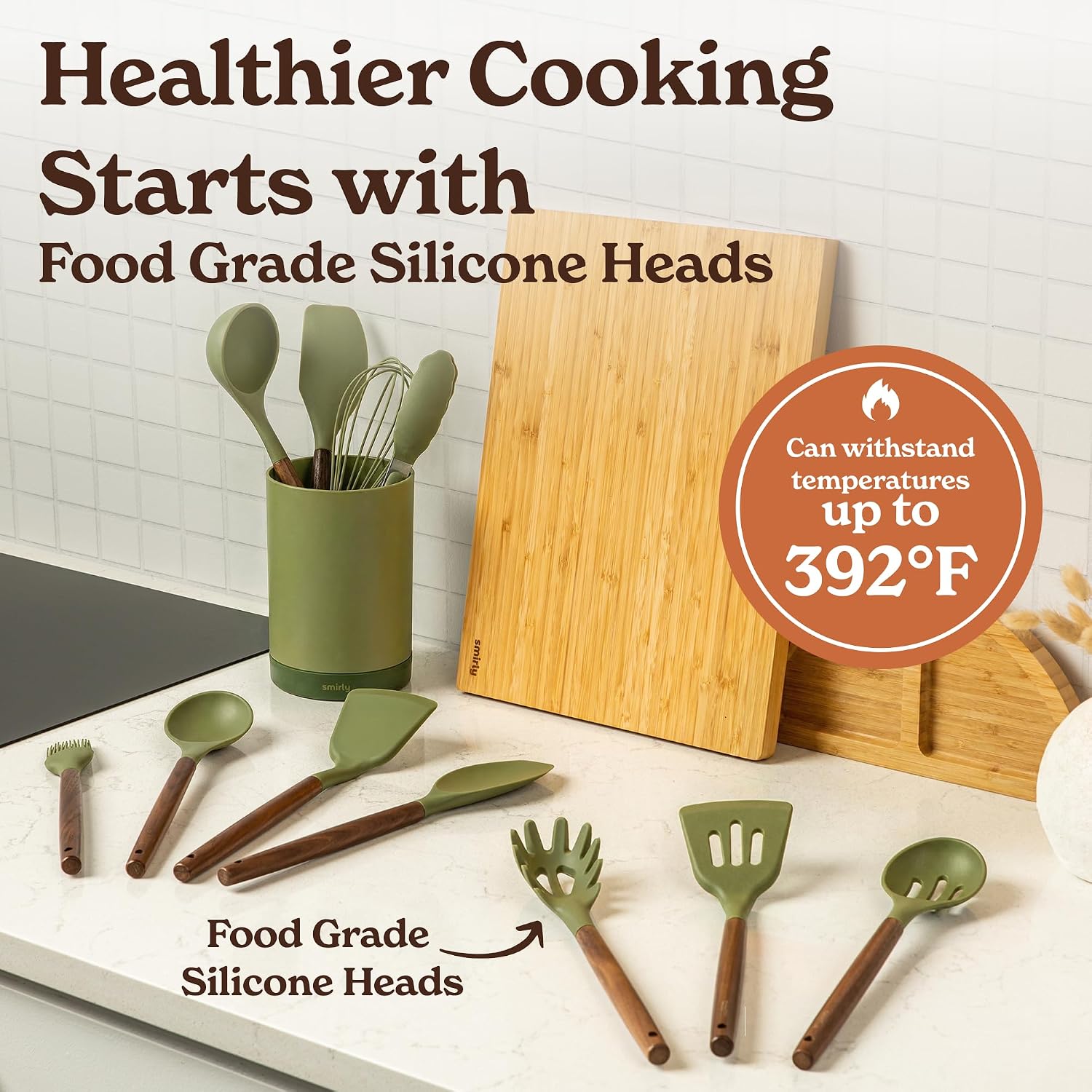 Silicone Kitchen Utensils Set & Holder: Cooking Utensils Set - Kitchen Essentials for New Home & 1st Apartment