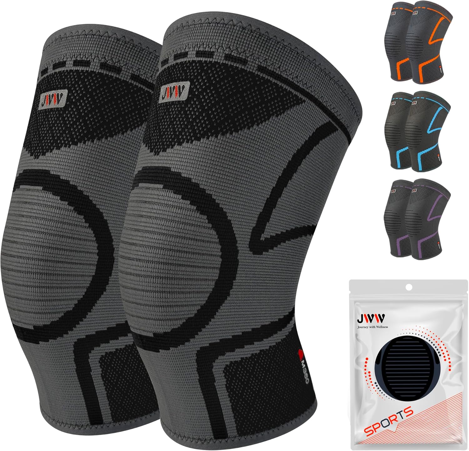 Knee Compression Sleeve 2 Pack, Knee Brace for Men and Women, Black, M