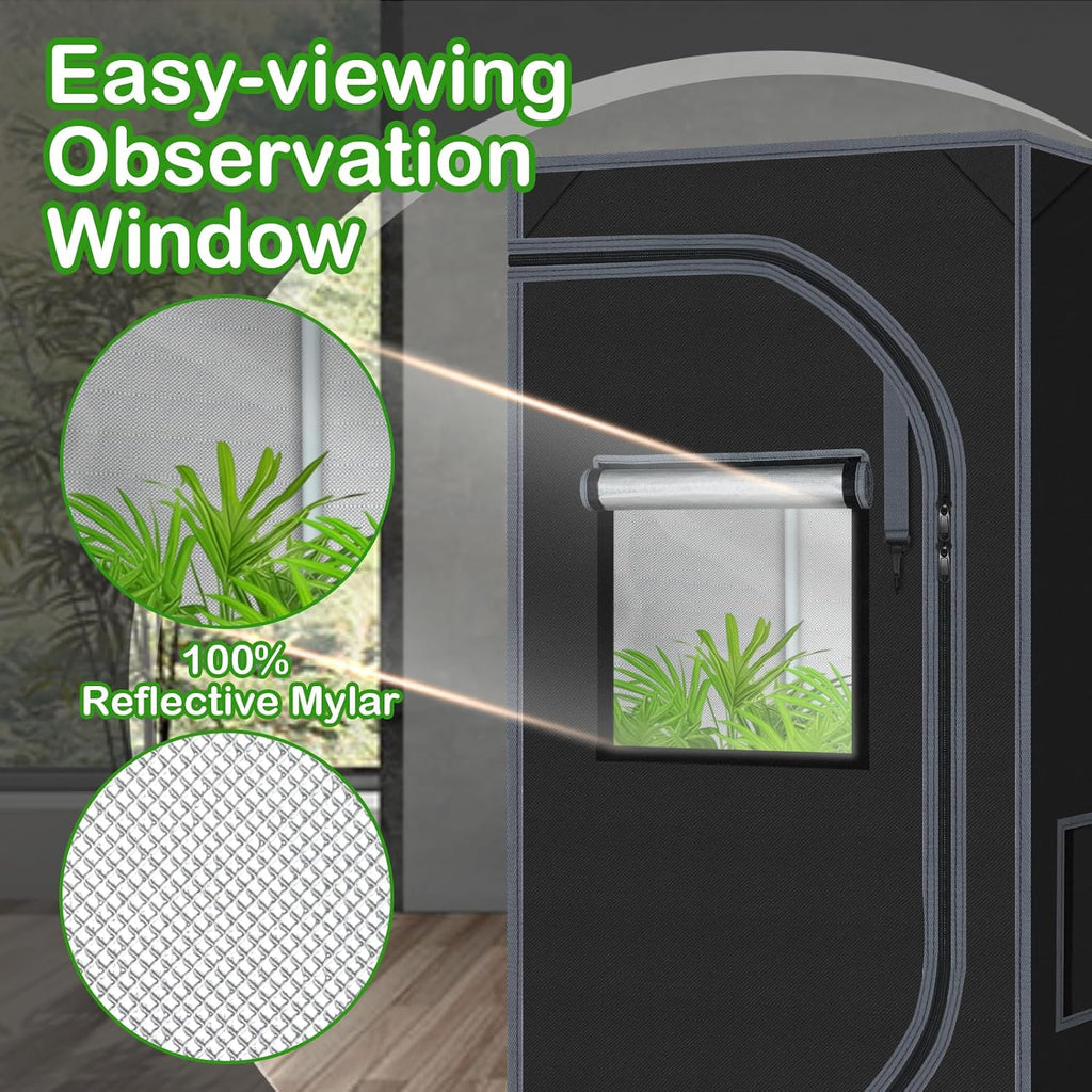 24"x24"x55" 600D Mylar Hydroponic High Reflective Grow Tent for Plants | Observation Window, 100% Reflective Mylar
