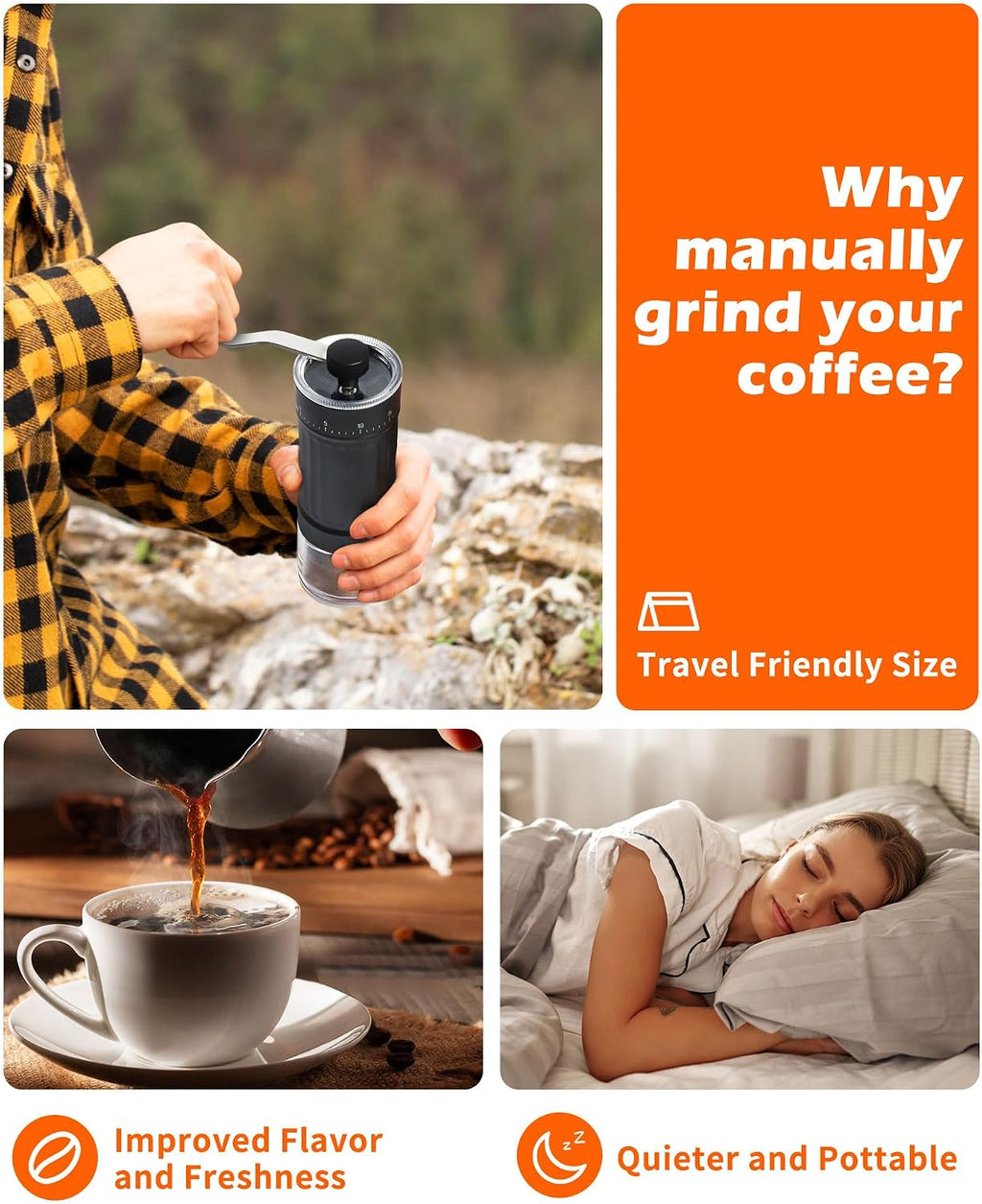 Manual Coffee Grinder With Ceramics Burr For Espresso,French Press,40 Adjustable Settings,Portable Hand Coffee Bean