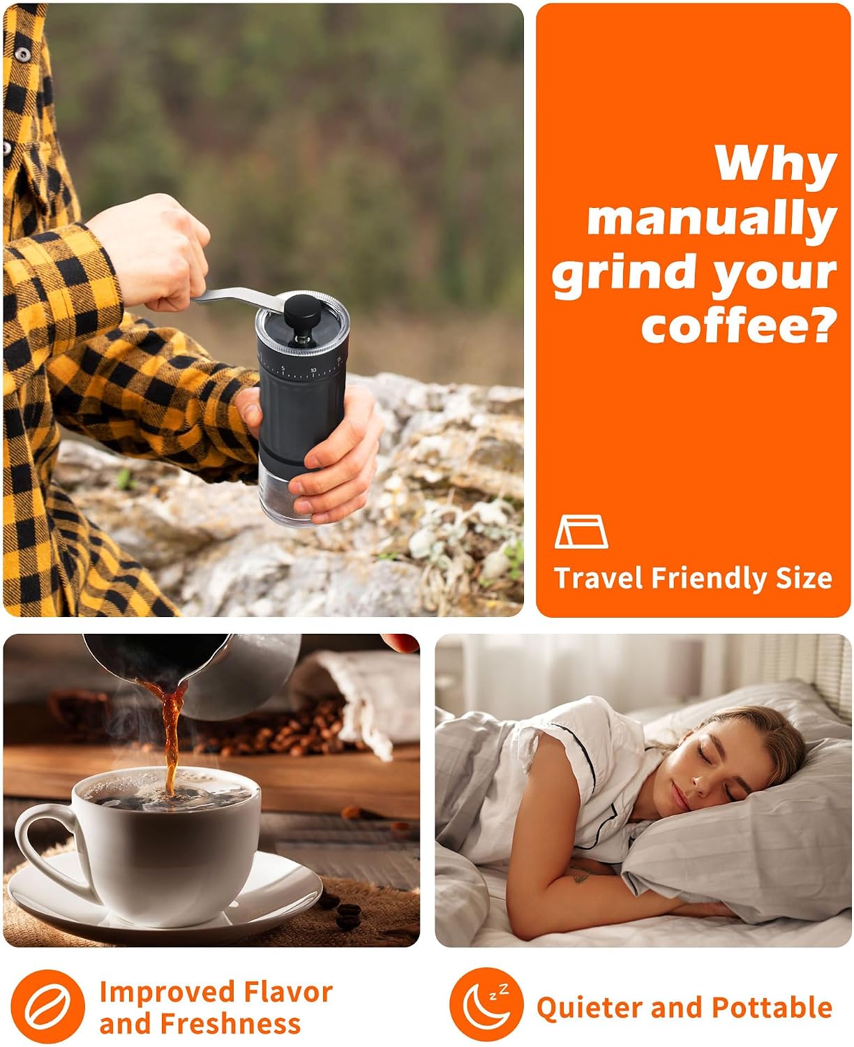 Manual Coffee Grinder With Ceramics Burr For Espresso,French Press,40 Adjustable Settings,Portable Hand Coffee Bean