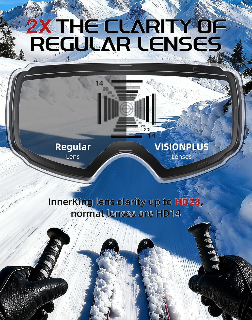 Magnetic Ski Goggles, Interchangeable OTG Snowboard Goggles | SGS-certified anti-fog lenses, 16 N52 magnets
