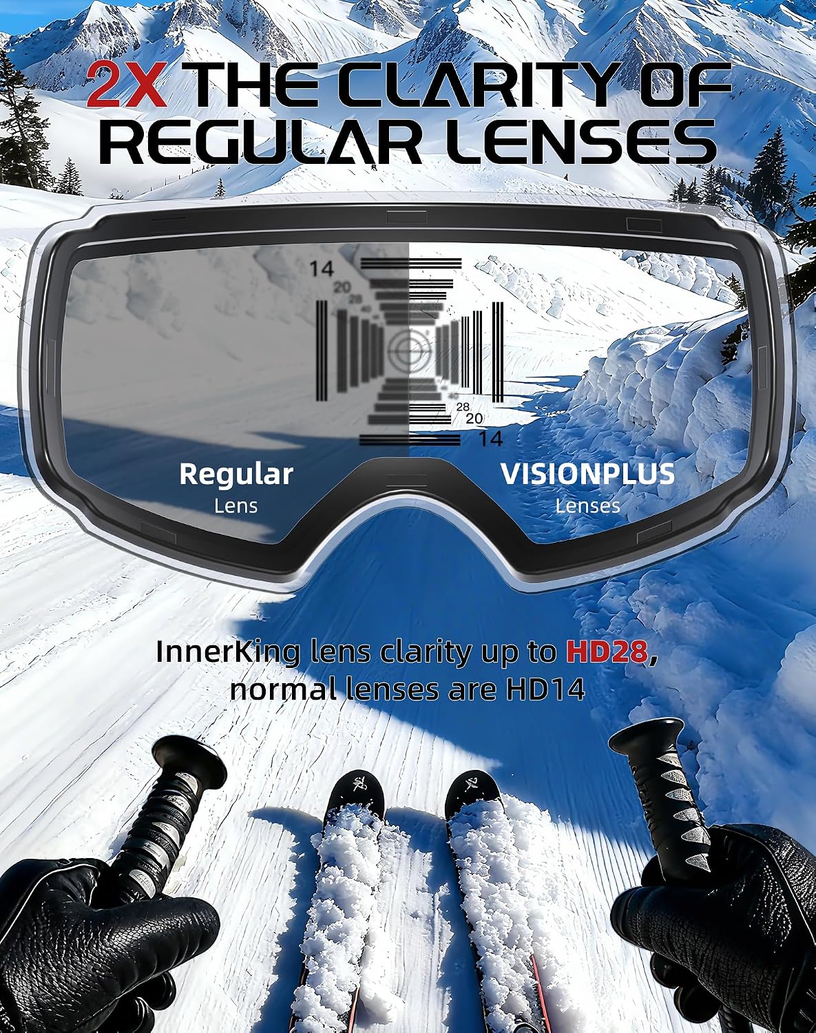 Magnetic Ski Goggles, Interchangeable OTG Snowboard Goggles | SGS-certified anti-fog lenses, 16 N52 magnets