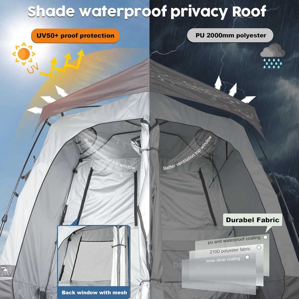 Camping Shower Tent Deluxe Changing Room Easy Set Up Privacy Shelter,Large Toilet Tent with Floor Drain Design for