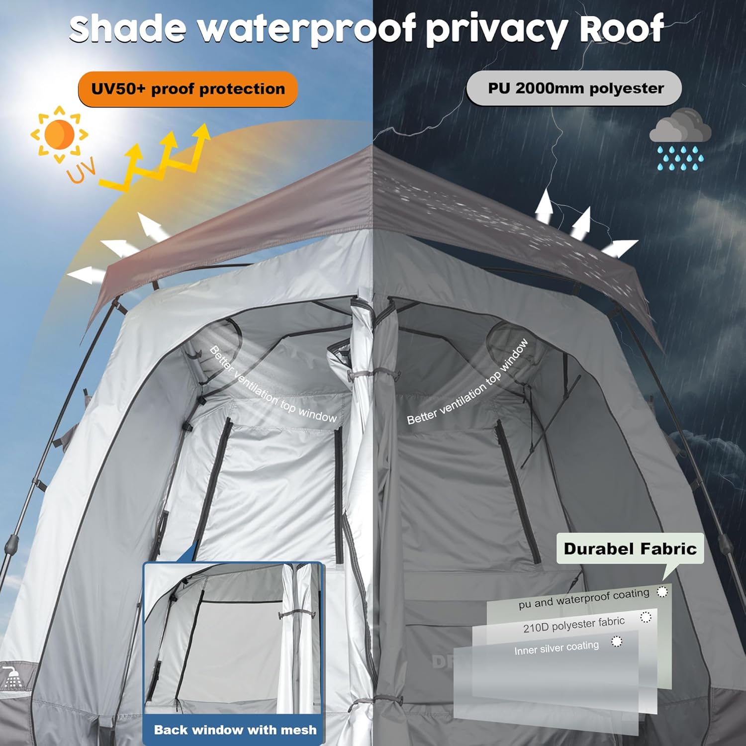 Camping Shower Tent Deluxe Changing Room Easy Set Up Privacy Shelter,Large Toilet Tent with Floor Drain Design for