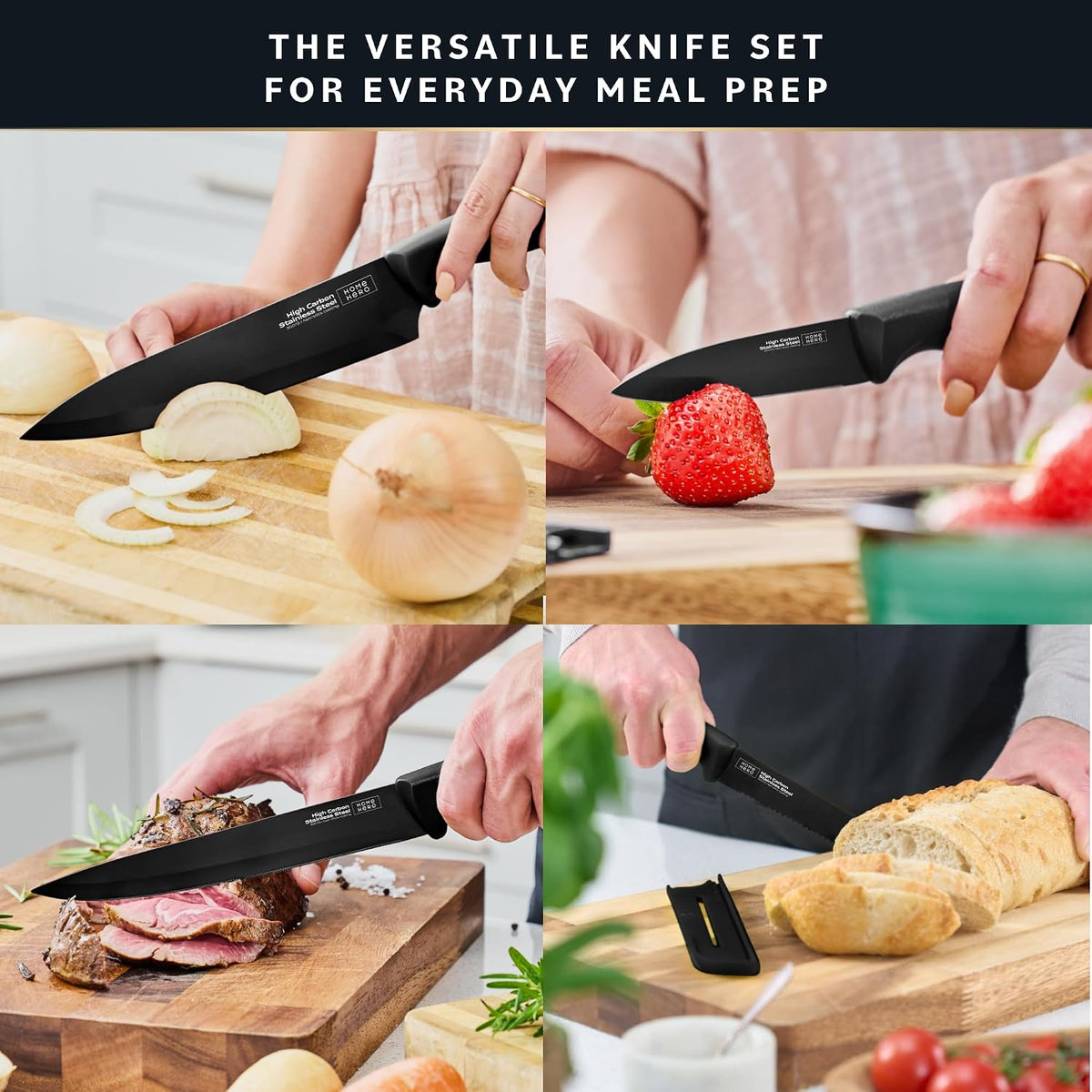 High Carbon Stainless Steel Knife Set - Chef Knife Set Precision Slicing & Versatility - Nonstick Ceramic Coated