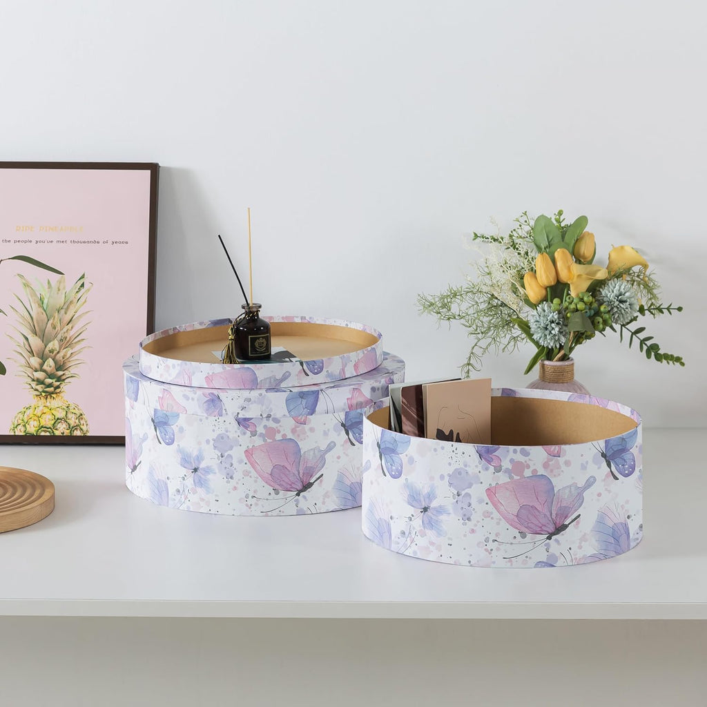 Butterfly Garden Large Oval Storage Boxes for Women, Set of 2