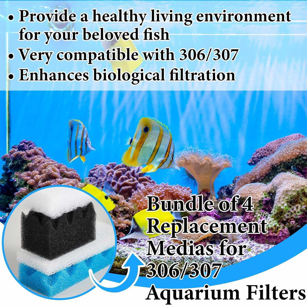 74 Pcs Filter Media Compatible with Fluval 306/307, Aquarium Replacement Media Kit, Foam, Activated Carbon