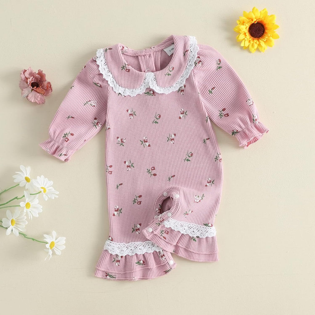 Baby Girl Newborn Clothes Floral Romper Lace Flared Jumpsuit
