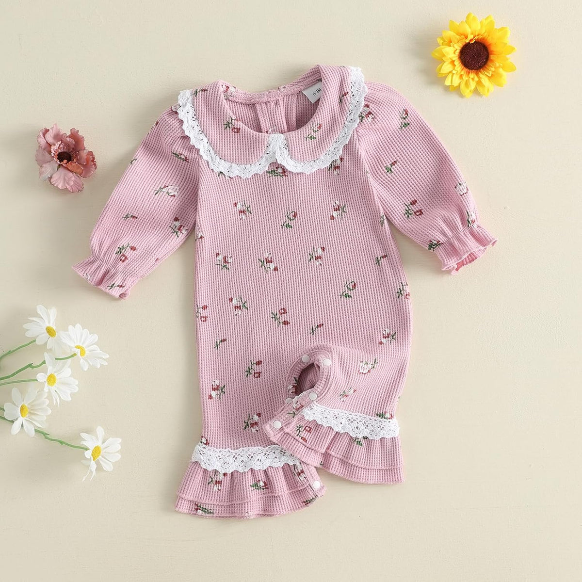 Baby Girl Newborn Clothes Floral Romper Lace Flared Jumpsuit