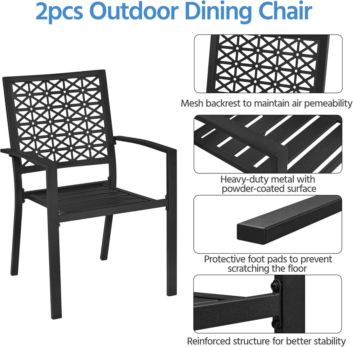 Metal Patio Chairs Set of 2 Steel Stackable Dining Chairs