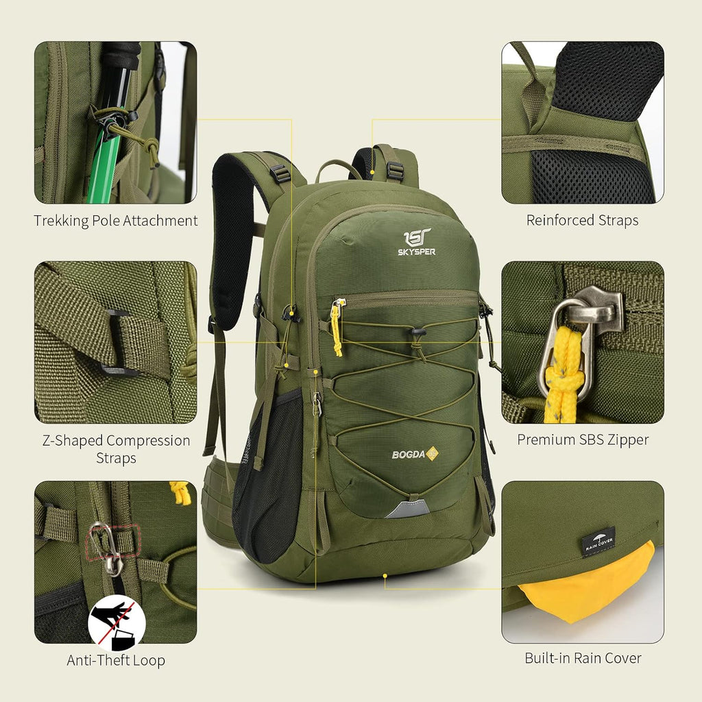 Hiking Backpack for Men Women, 35L Lightweight Travel Daypack, Outdoor Camping Back Pack with Multiple Compartments