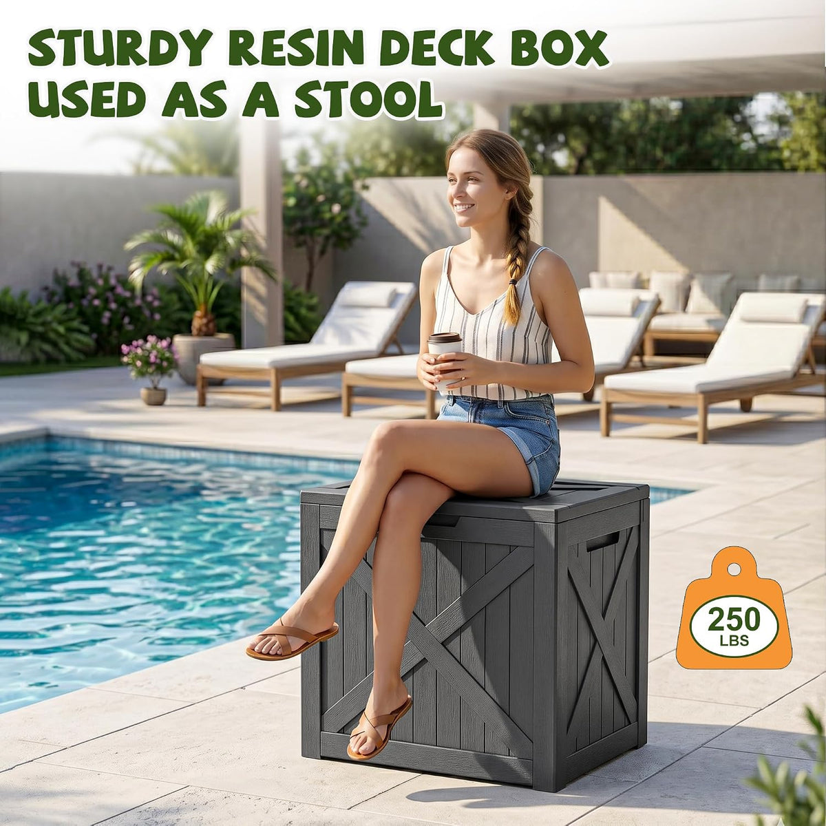 40 Gallon Waterproof Resin Deck Box,Outdoor Toy Storage Box Lock Bin | Small Deck Box, Outside Storage Box Waterproof