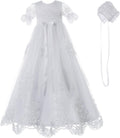 Baby Girls Baptism Delicate Embroideried Gown with Bonnet for 0-12 Months