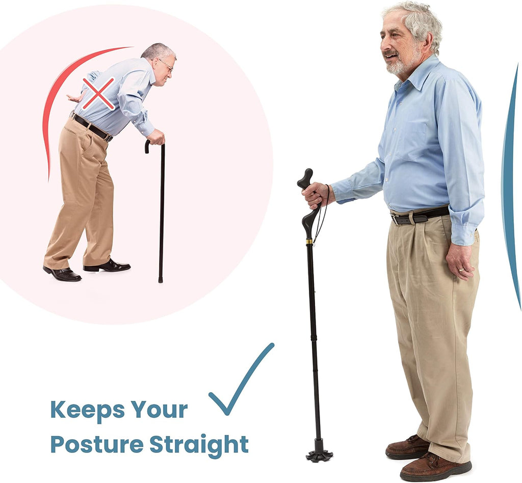 Walking Cane for Men and Women - Special Balancing Stick With 10 Adjustable Heights - Self Standing, Folding