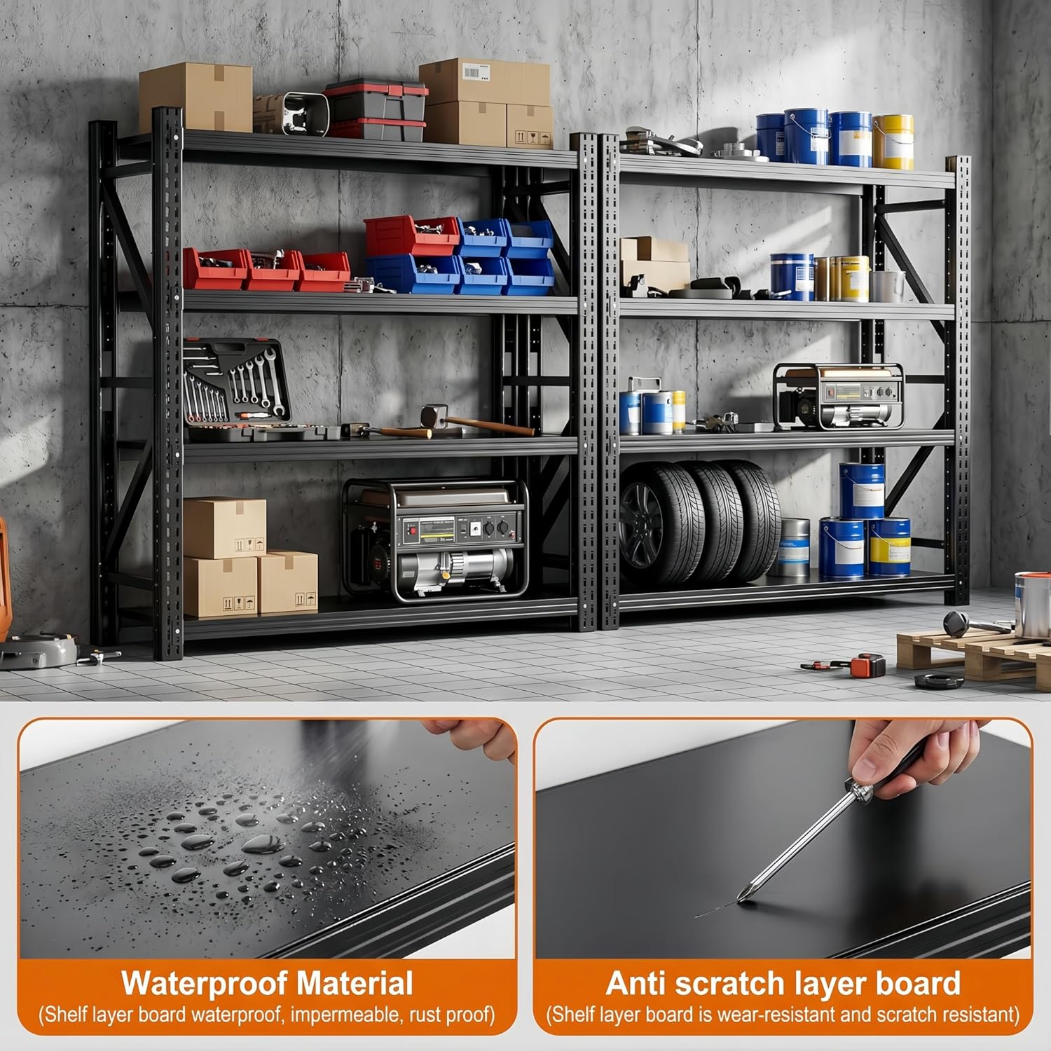 Heavy Duty Garage Shelving, 46" W x 20" D x 71" H, 3500 LBS Capacity, 4-Tier Adjustable Metal Storage Shelves