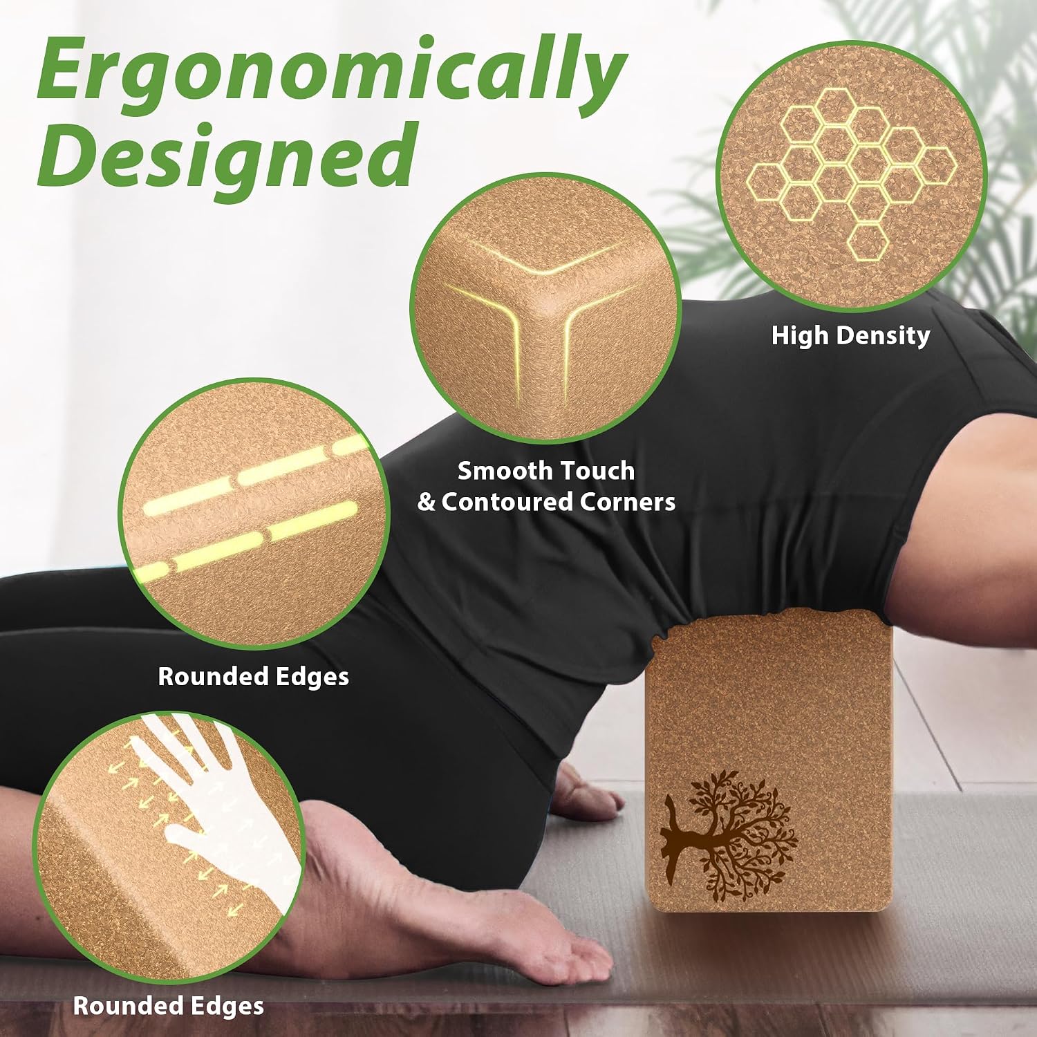 Cork Yoga Blocks 2 Pack Set, Natural Cork Soft Non-Slip Yoga Blocks, High Density & Eco Friendly Yoga Accessories for