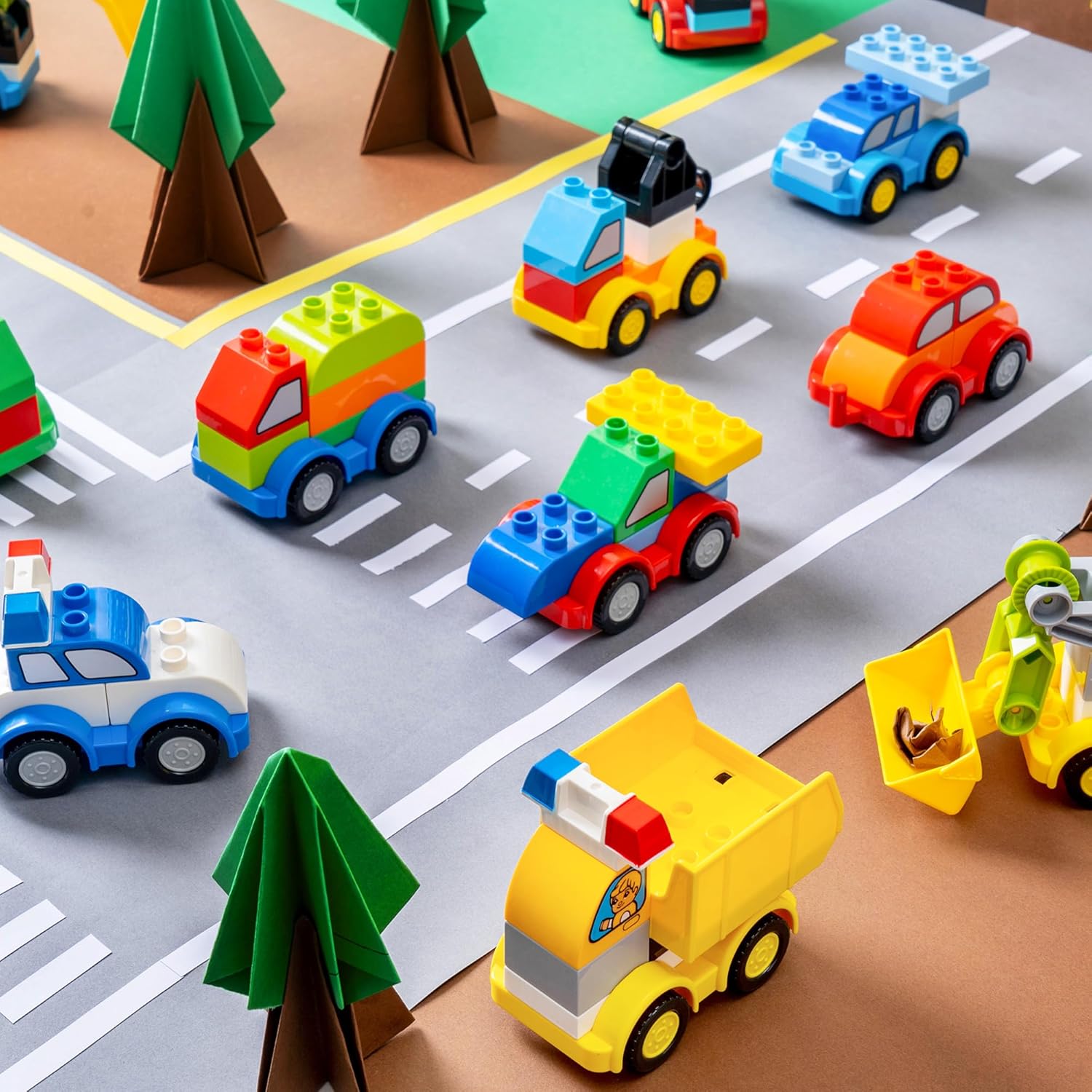80Pcs Toddlers Car Building Blocks Set, 12Pcs Different Vehicles, Build Your Own Toy Cars, Compatible with Brand Name