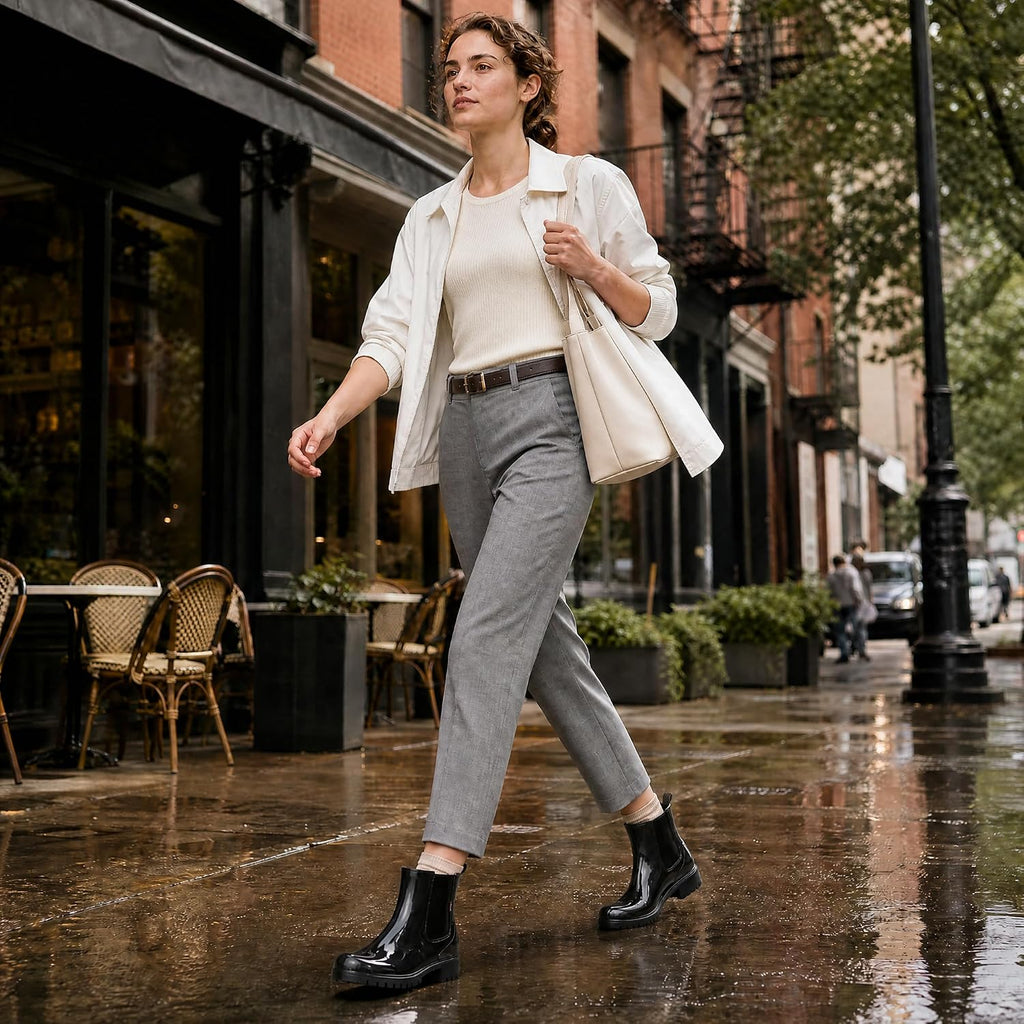 Cute Short Rain Boots for Women, Waterproof Chelsea Ankle Boots | Fashion Non-Slip Glossy Rubber Boots, Lightweight