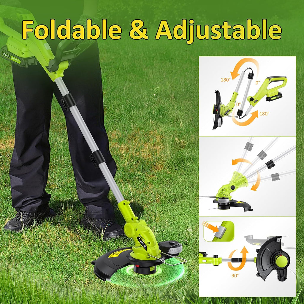 Electric String Trimmer Cordless with 2x2.0Ah Battery, 20V Weed Wacker Weed Eater with Charger, 12-inch Lawn Mover &