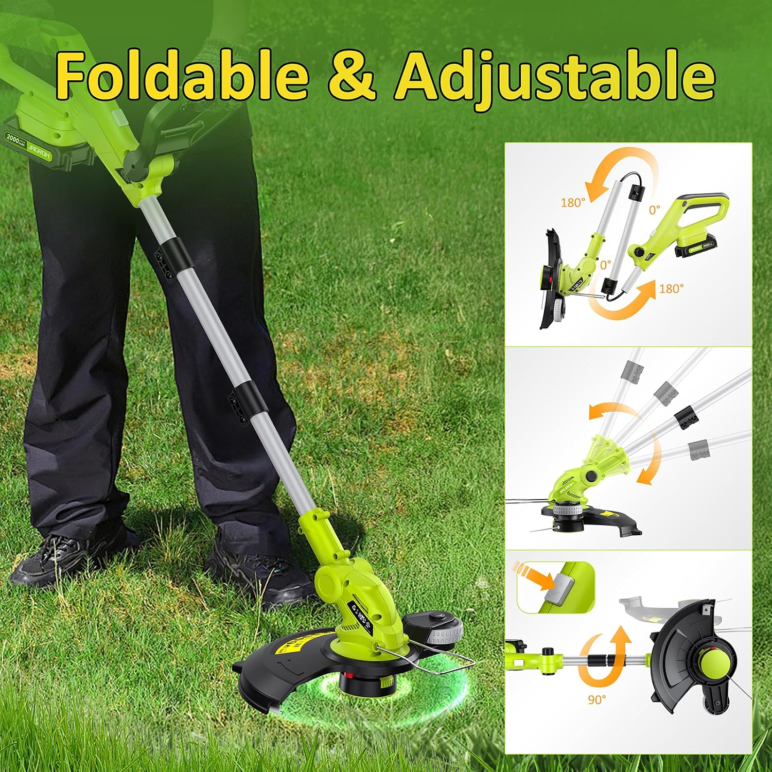 Electric String Trimmer Cordless with 2x2.0Ah Battery, 20V Weed Wacker Weed Eater with Charger, 12-inch Lawn Mover &