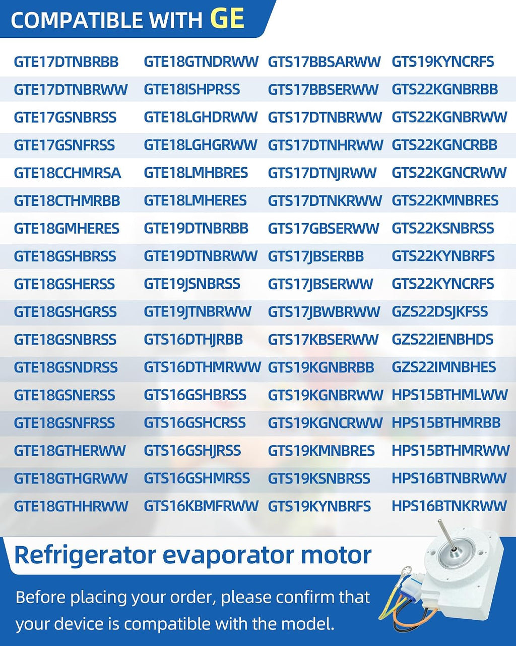 GTS16DTHMRWW GTS17DTNHRWW Evaporator Fan Motor Fit for GE Refrigerator