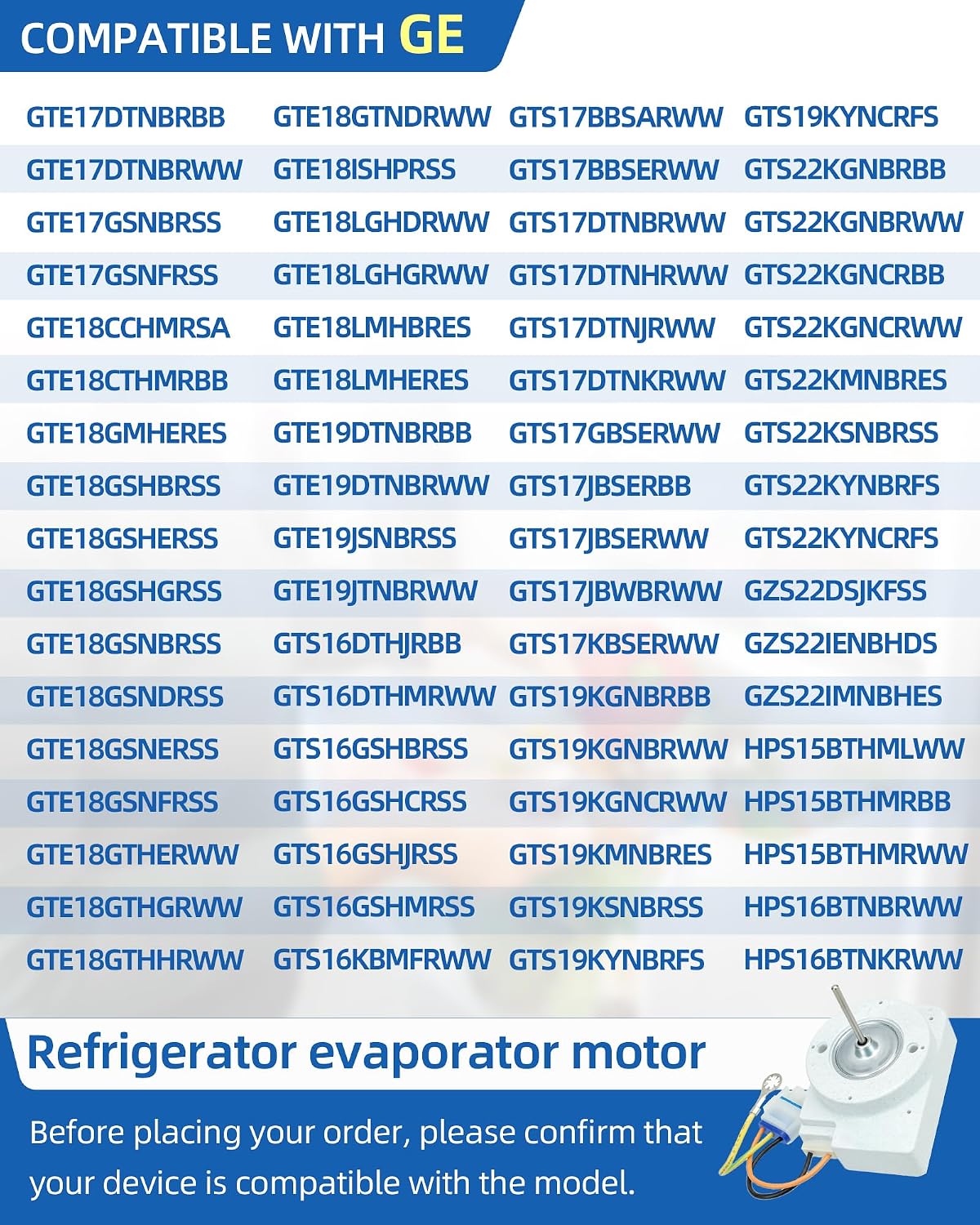 GTS16DTHMRWW GTS17DTNHRWW Evaporator Fan Motor Fit for GE Refrigerator