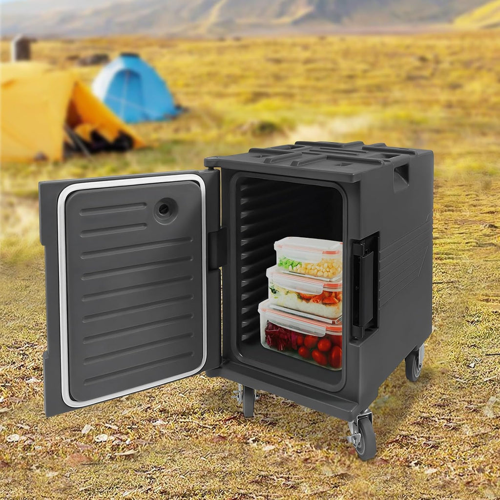 Insulated Food Pan Carrier 95 Qt, Hot Box for Catering with Large Wheels, Front Loading Food Warmer, LLDPE Food Box