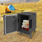 Insulated Food Pan Carrier 95 Qt, Hot Box for Catering with Large Wheels, Front Loading Food Warmer, LLDPE Food Box