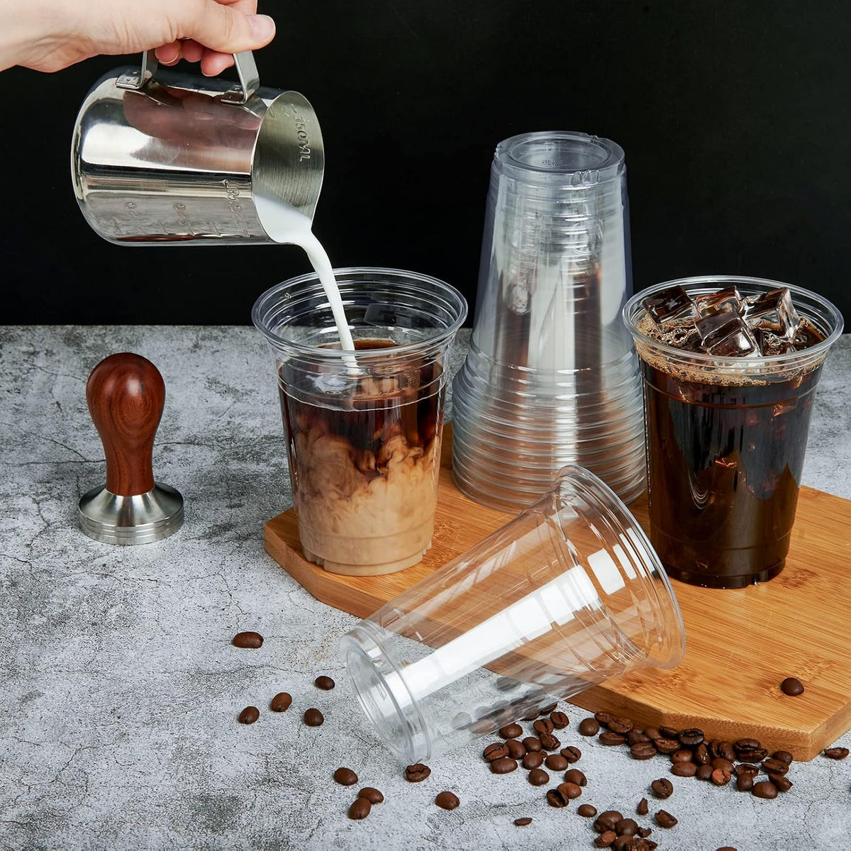90 Sets 16 oz Clear Plastic Cups With Dome Lids