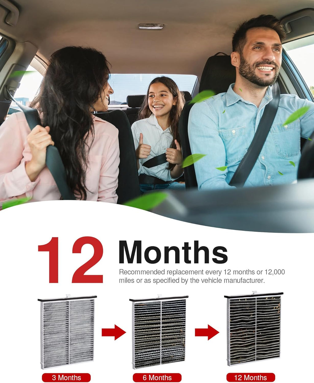 Cabin Air Filter with Activated Carbon, Replacement for CF11811, CPJ6X, CAF1907P, CAF1907C, CU24009, Compatible with