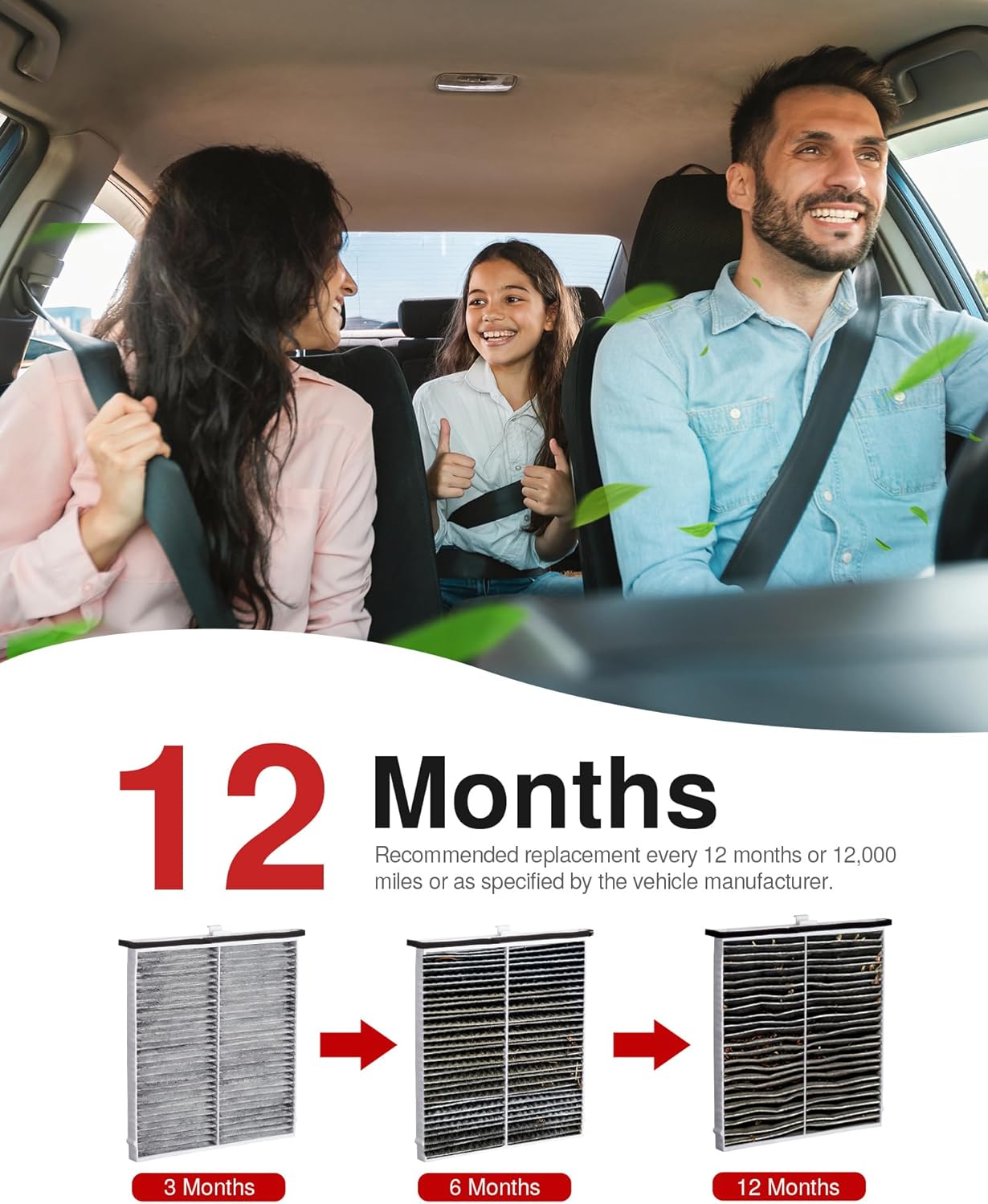 Cabin Air Filter with Activated Carbon, Replacement for CF11811, CPJ6X, CAF1907P, CAF1907C, CU24009, Compatible with