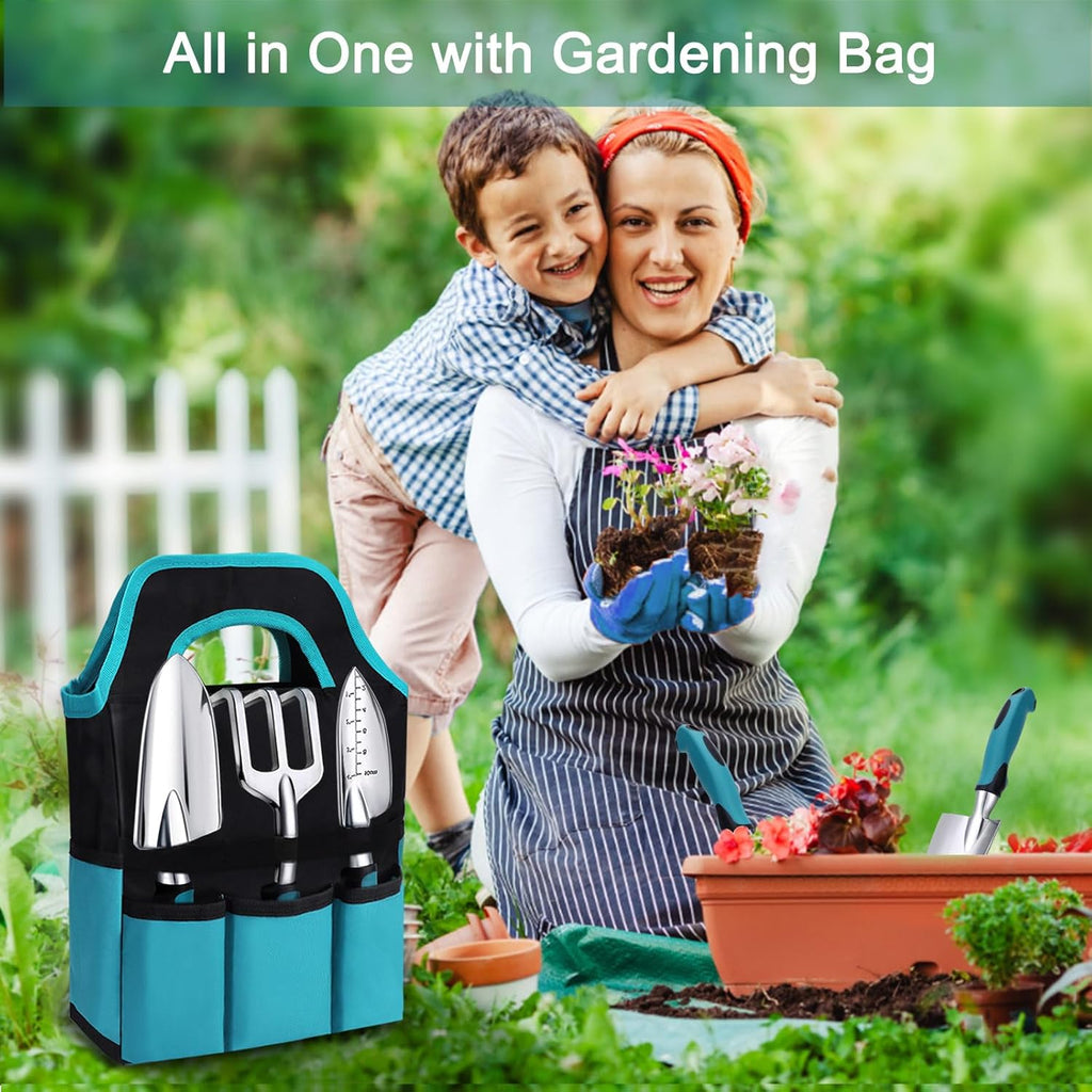 7-Piece Gardening Tools Set, Heavy Duty Garden Tools Kit with Garden Trowel, Garden Hand Shovel, Repotting Mat, Rust