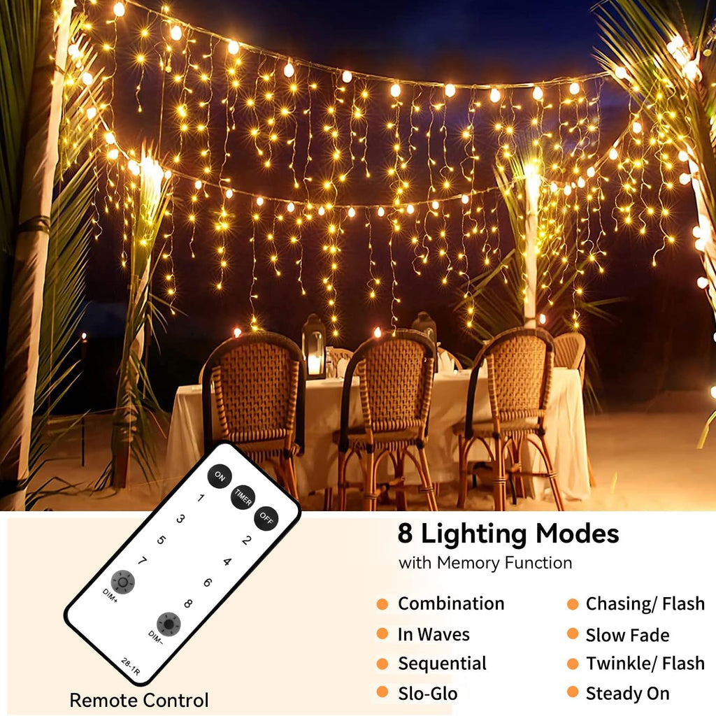 Icicle Lights Christmas Lights Outdoor 49.2 Ft 440 LED Extendable Dripping Lights 8 Modes Warm White Icecycle String