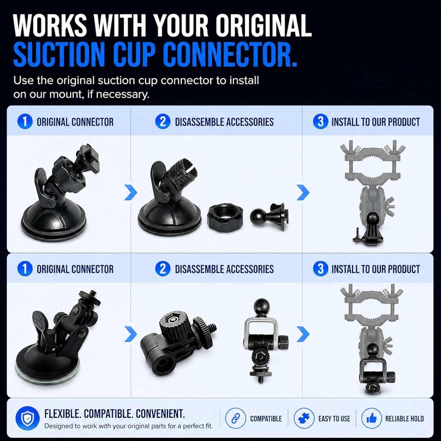 Universal Dash Cam Mount for Rove R2-4K, R2-4K Pro, R2-4K Dual, Redtiger Dash Cam - Suction Cup Replacement – Stable