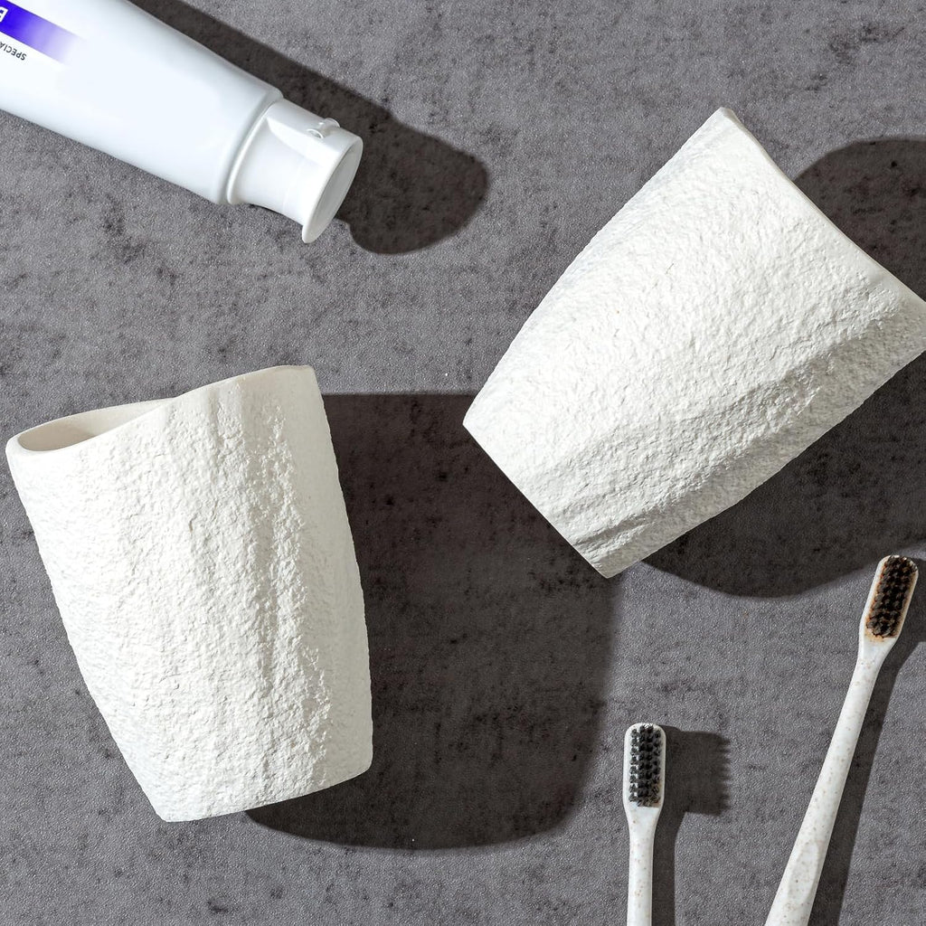 Bathroom Accessories Set, 4 PCS Modern Stone Texture, White | Minimalist, Resin, with Liquid Soap Dispenser 11.5 OZ