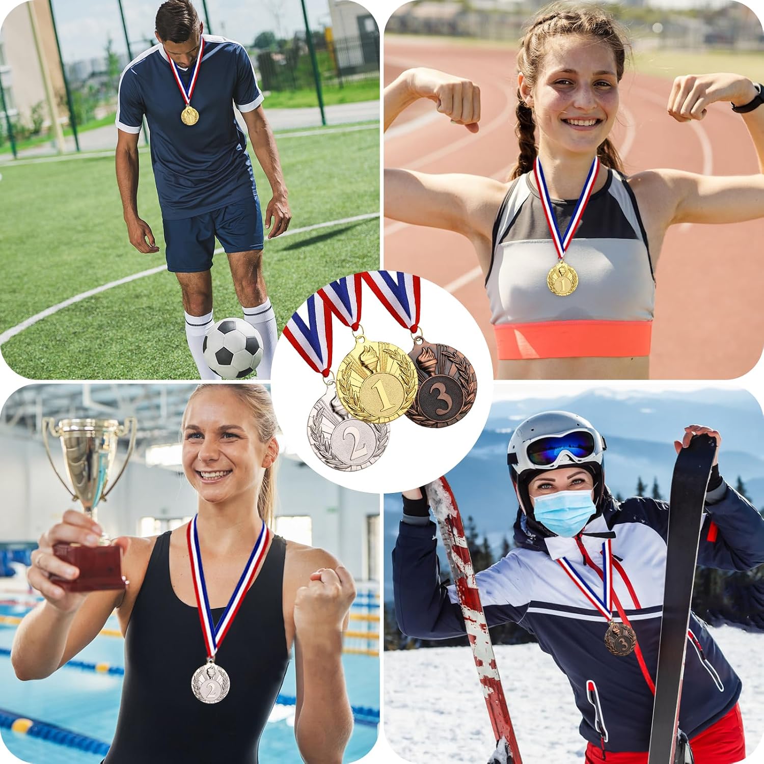 12 Pcs Gold Silver Bronze Medals for Awards, 1st 2nd 3rd Place Award Medal, Torch Metal Medals with Neck Ribbons for