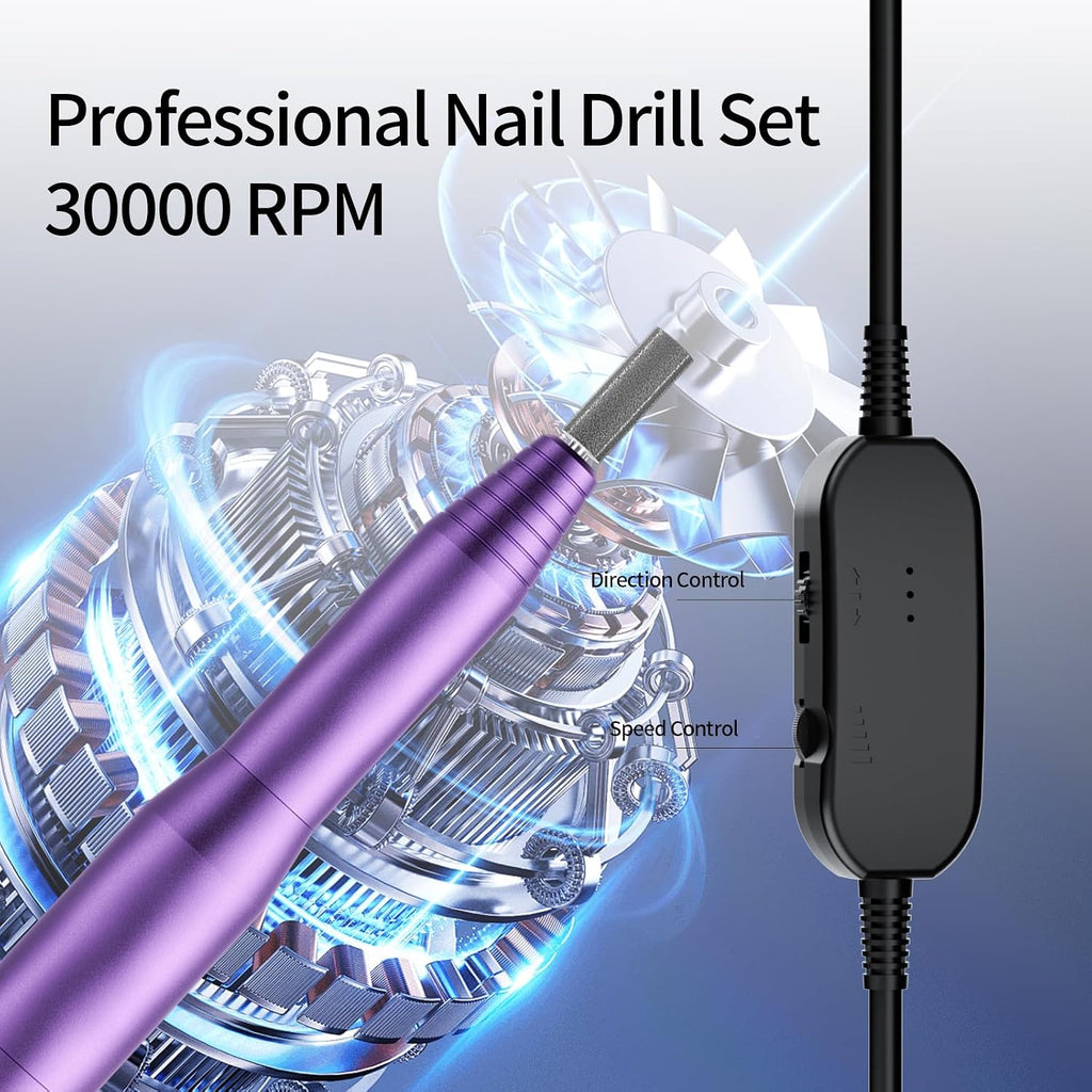 Professional Electric Nail Drill Kit - Variable Speed Control for Acrylic & Gel Nails, Manicure & Pedicure | Includes