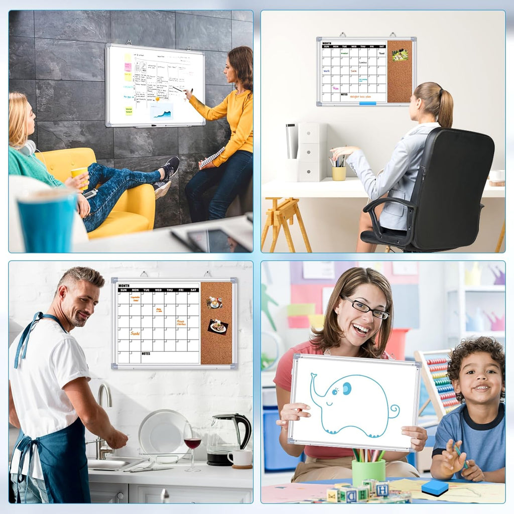 Calendar Whiteboard for Wall, 17" x 13" Double Sided Monthly Dry Erase Board Calendar for Office, Home, School