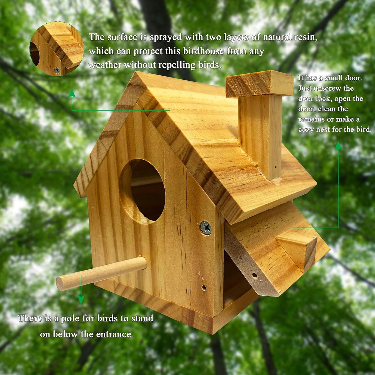 Bird Houses for Outside Clearance, Bird House Natural Wood Birdhouse with Pole, Hanging Blue Bird Houses for Outdoors