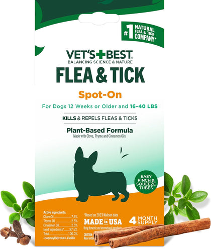 Flea & Tick Drops for Medium Dogs, Spot On Treatment, 4mo Supply