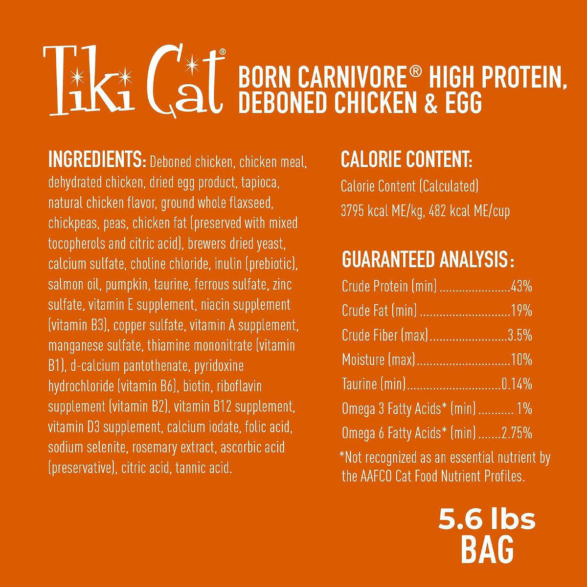 Tiki Cat Born Carnivore Dry Cat Food, Deboned Chicken & Egg, 56 lb Bag