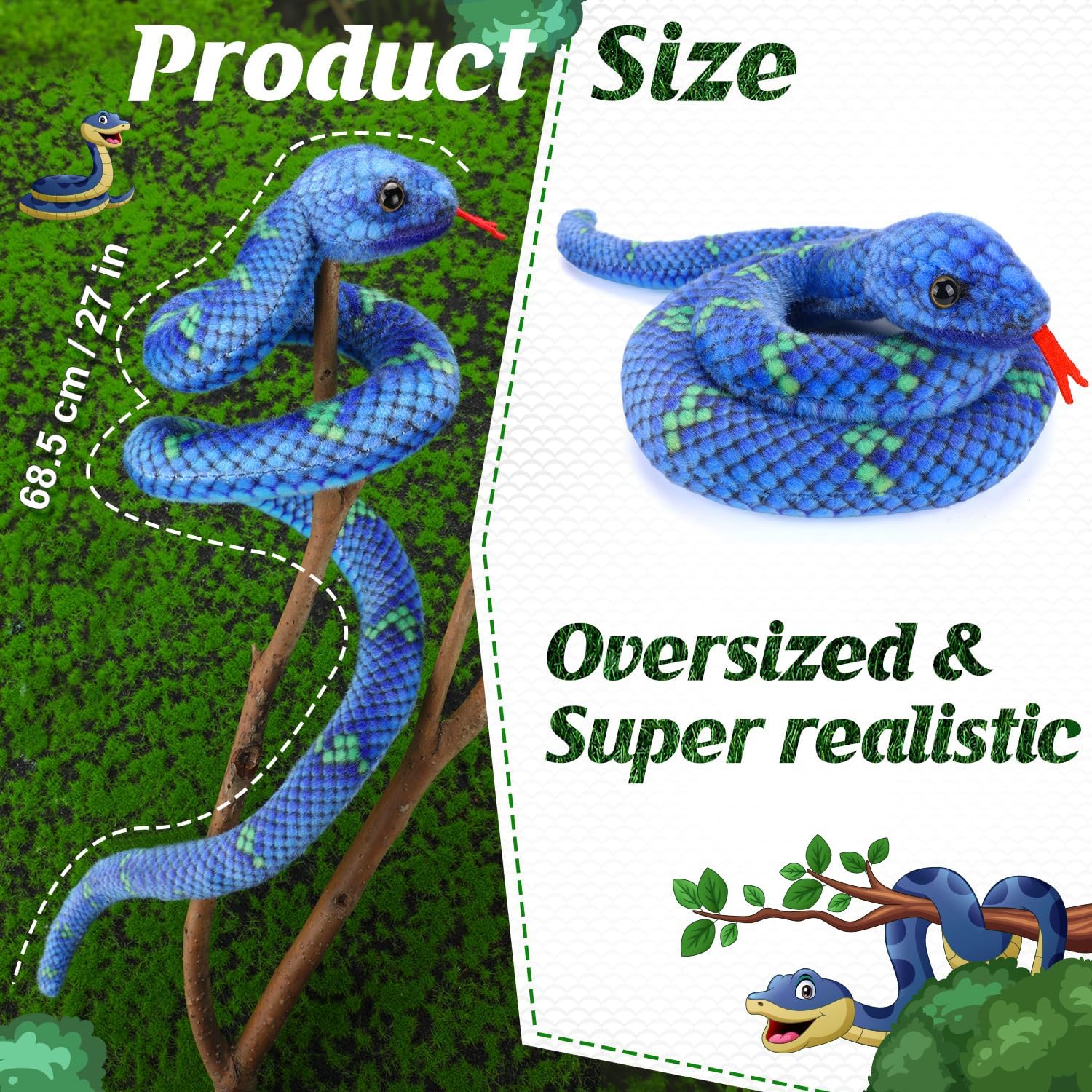 Snake Plush, Stuffed Snake Animal, 27 in Small Toy Snakes for Kids, Giant Stuffed Animals, Lifelike Plush Snake for