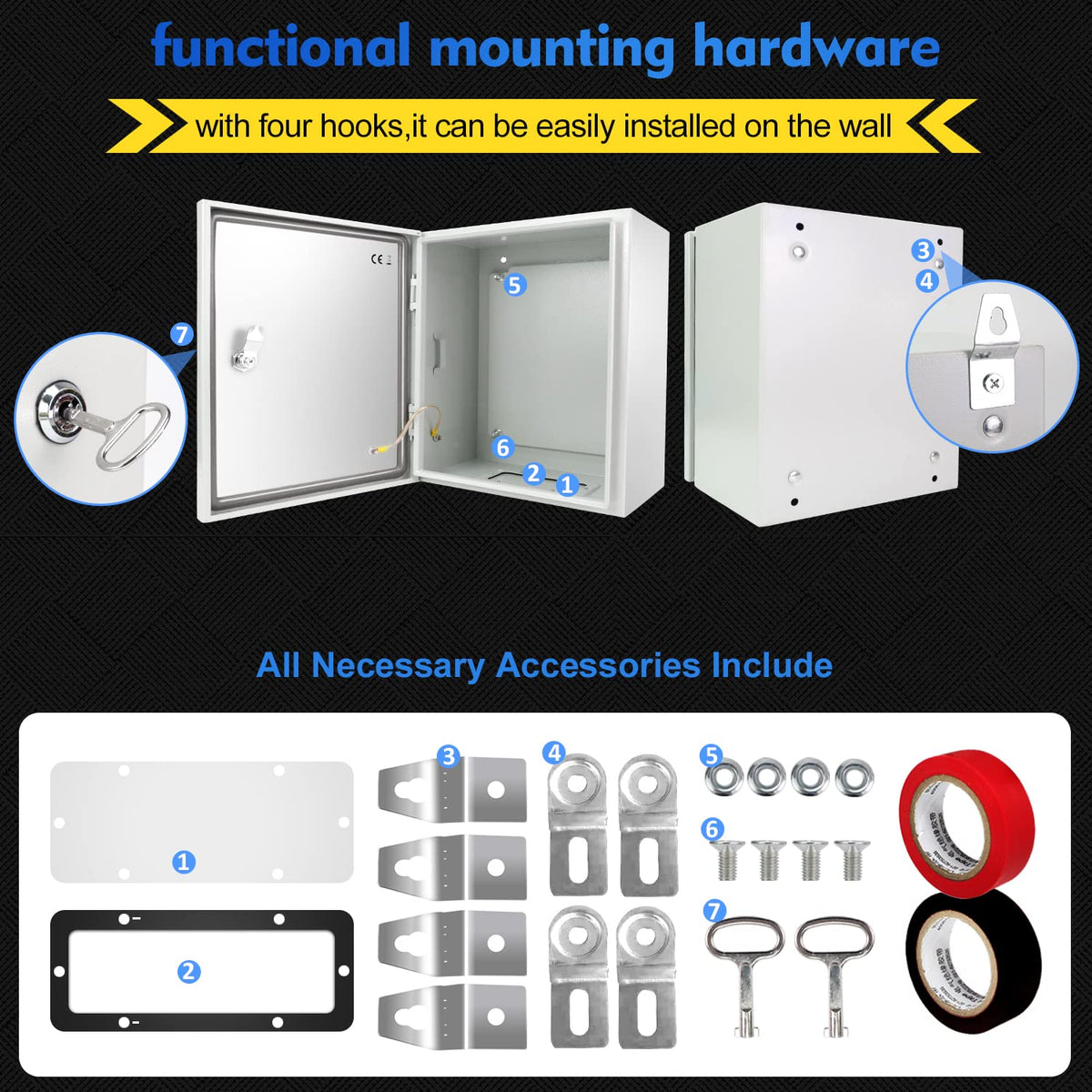 Tocretoare Outdoor Electrical Box, Steel Junction Box 12 x 10 x 6'', NEMA 4X Electrical Enclosure Box IP66 Waterproof & Dustproof, Universal Electrical Project Box with Lock & Mounting Plate